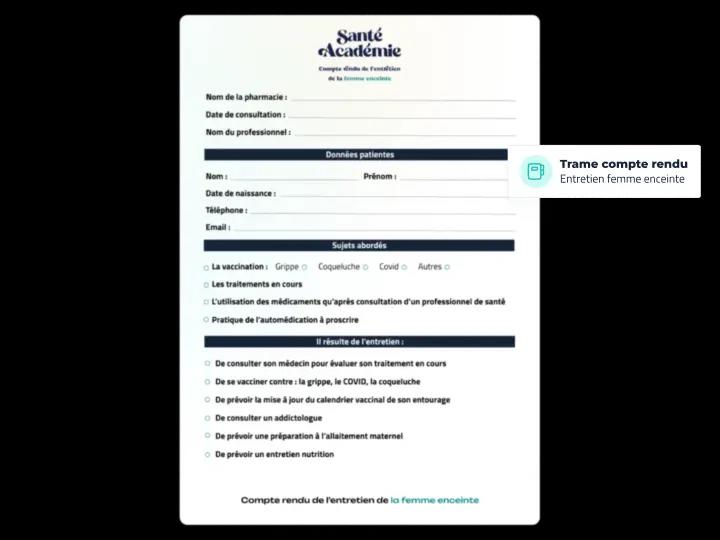 Trame compte rendu de l'entretien de la femme enceinte à l'officine